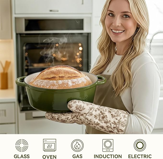 Oval Dutch Oven for Bread Baking, 4.5 Quart Non Stick Enameled Cast Iron Dutch