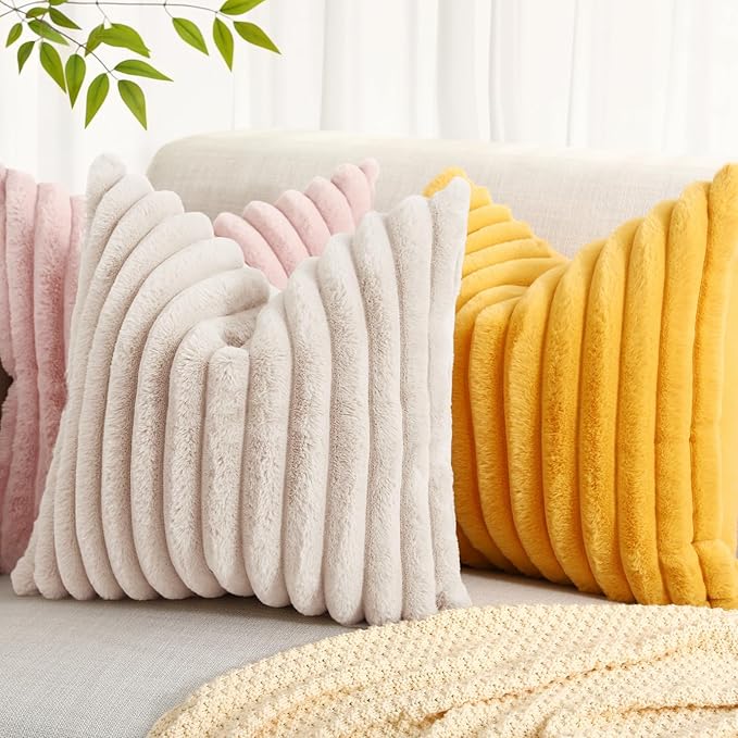 decorUhome Summer Cozy Faux Fur Throw Pillow Covers 18x18 Set of 2 Decorative - Image 6