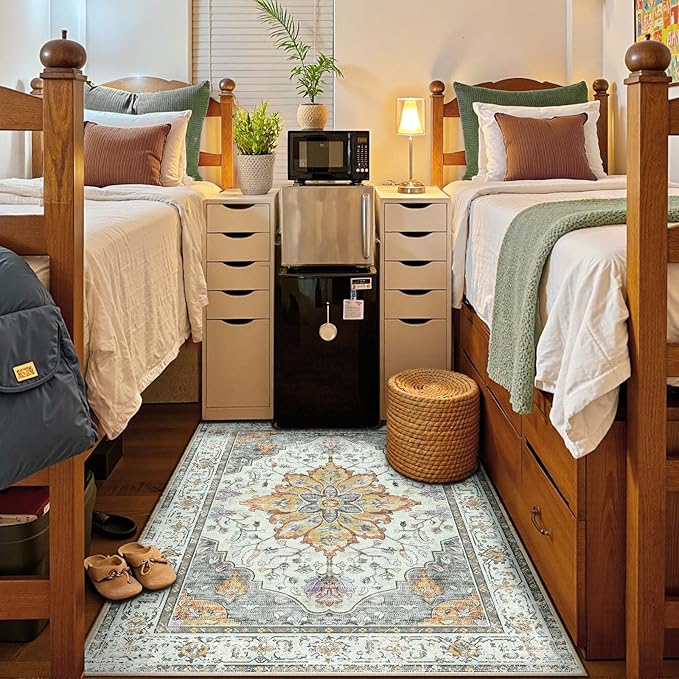 RELEANY Area Rugs 5'x7' Washable Non-Slip, Floral Vintage Distress Print - Image 4