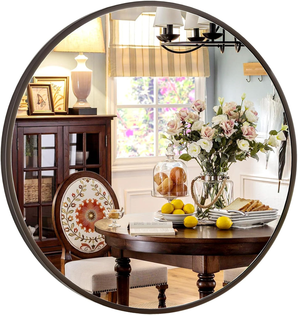 XRAMFY 30 Inch Round Mirror-Black Circle Mirrors for Bathroom, Entryway