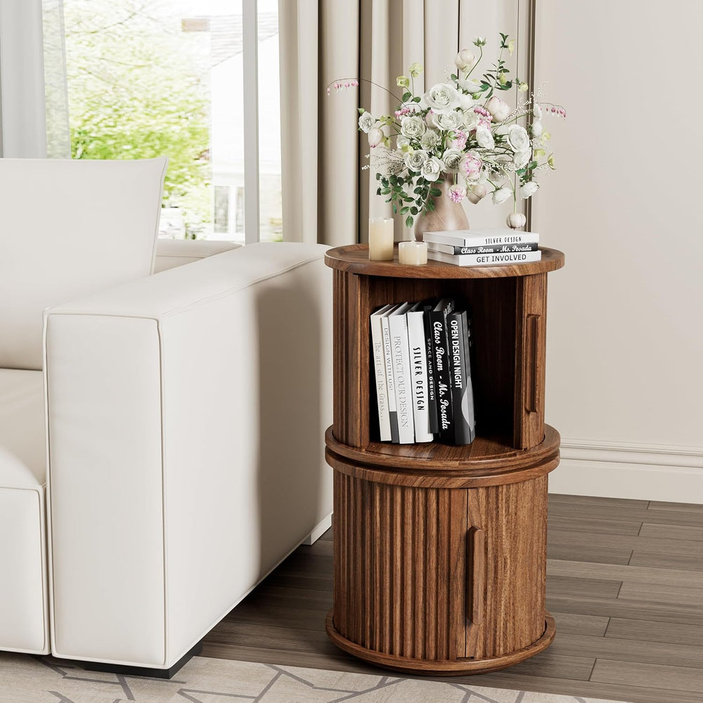 KEIKI 2-Piece Round Nesting Coffee Table Set, Coffee Table with Storage | Wal...