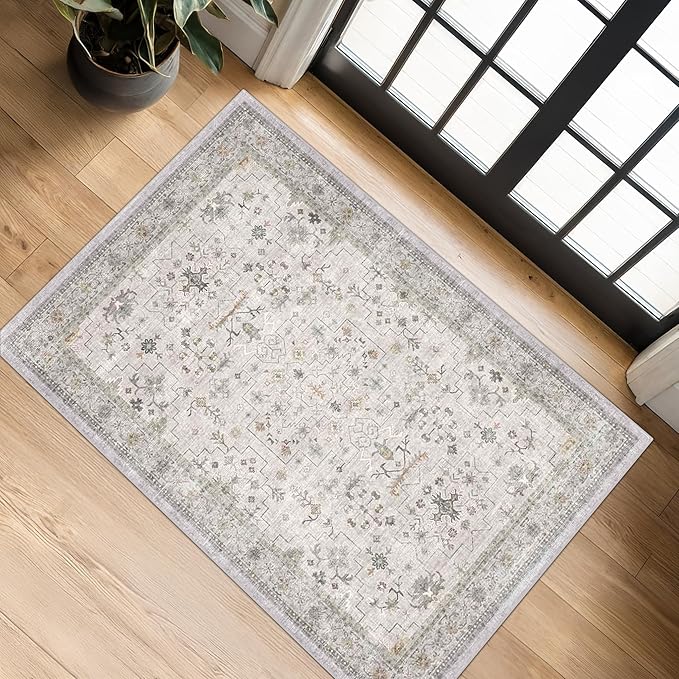 Washable 2x3 Throw Rugs for Entryway, Front Door Mat, Low Pile Non-Slip Small by HazoHaus