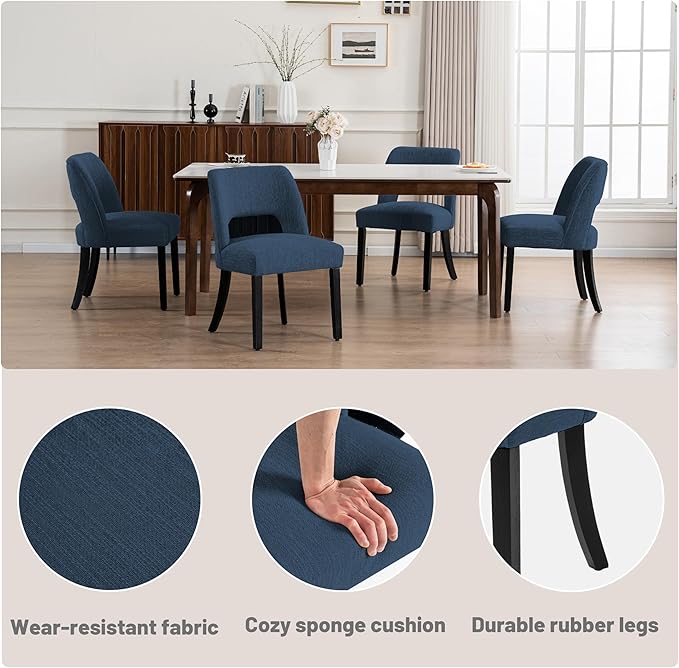 VKNOW Wooden Dining Chairs Set of 2, Modern Fabric Upholstered Dining Room Ch...