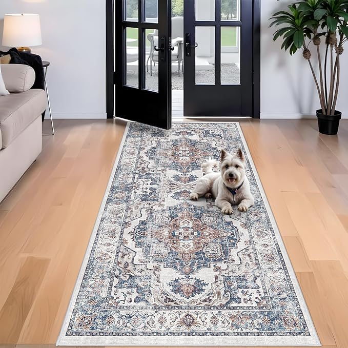 Washable 4x8 Hallway Area Rug: Vintage 8ft Water Resistant Soft Runner Rug by HYHAOYUNLAI