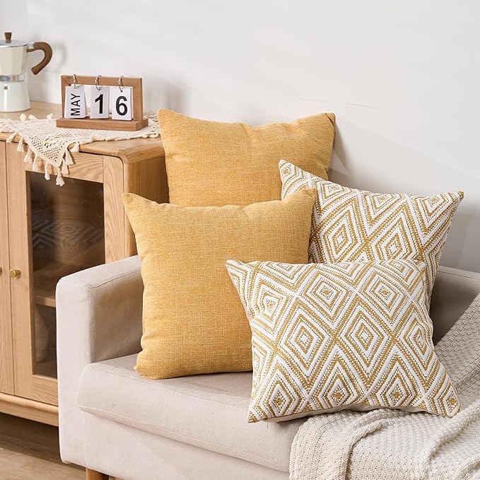 HPUK Decorative Throw Pillow Covers Set of 4 Geometric Design Linen Cushion - Image 5