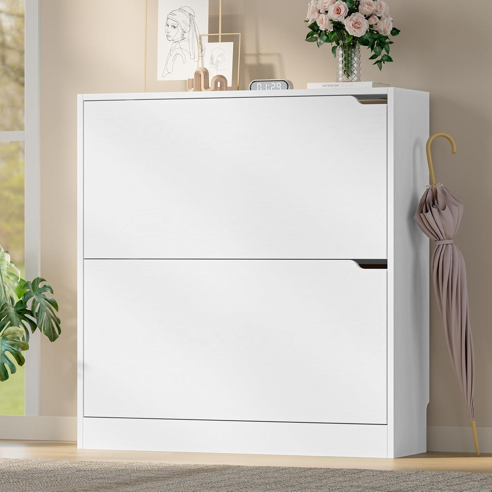BORNOON Shoe Cabinet with 2 Flip Drawers, Slim Narrow Shoe Storage Cabinet, F...