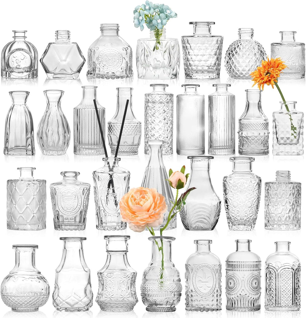 STARSIDE Small Bud Vases 30-Pack, Vintage Clear Glass Flower Vases in Bulk