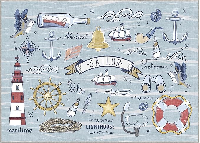 OPPODREAM Nautical Soft Area Rugs 5x7, Washable Blue Rug - Image 9