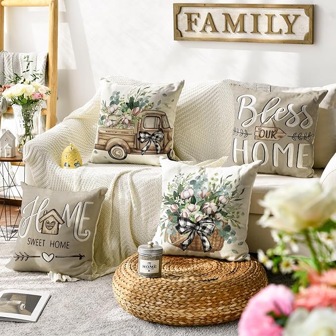 AVOIN colorlife Bless Our Home Sweet Home Farmhouse Eucalyptus Leaves Throw - Image 2