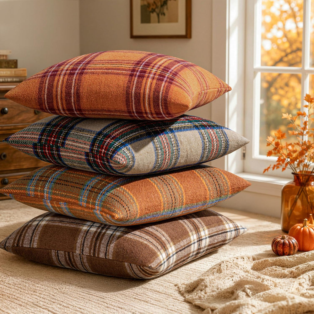 MIULEE Fall Plaid Decorative Pillow Covers Set of 2 16x16 Orange