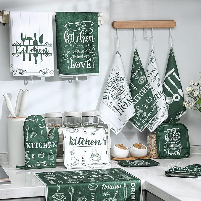 12 Pcs Farmhouse Kitchen Decor and Accessories Sets 4 Green Kitchen Towels 4 - Image 7