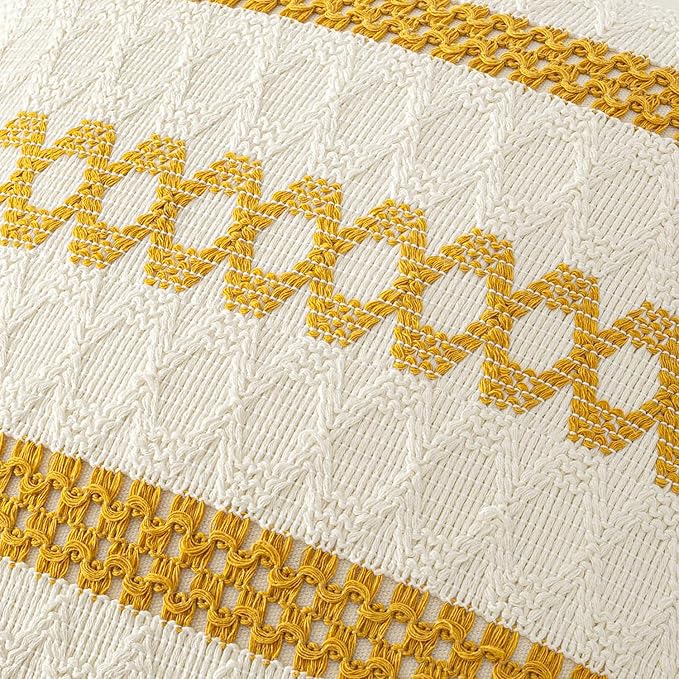 MIULEE Set of 2 Mustard Yellow Boho Decorative Lumbar Pillow Covers 12x20 Inch - Image 4