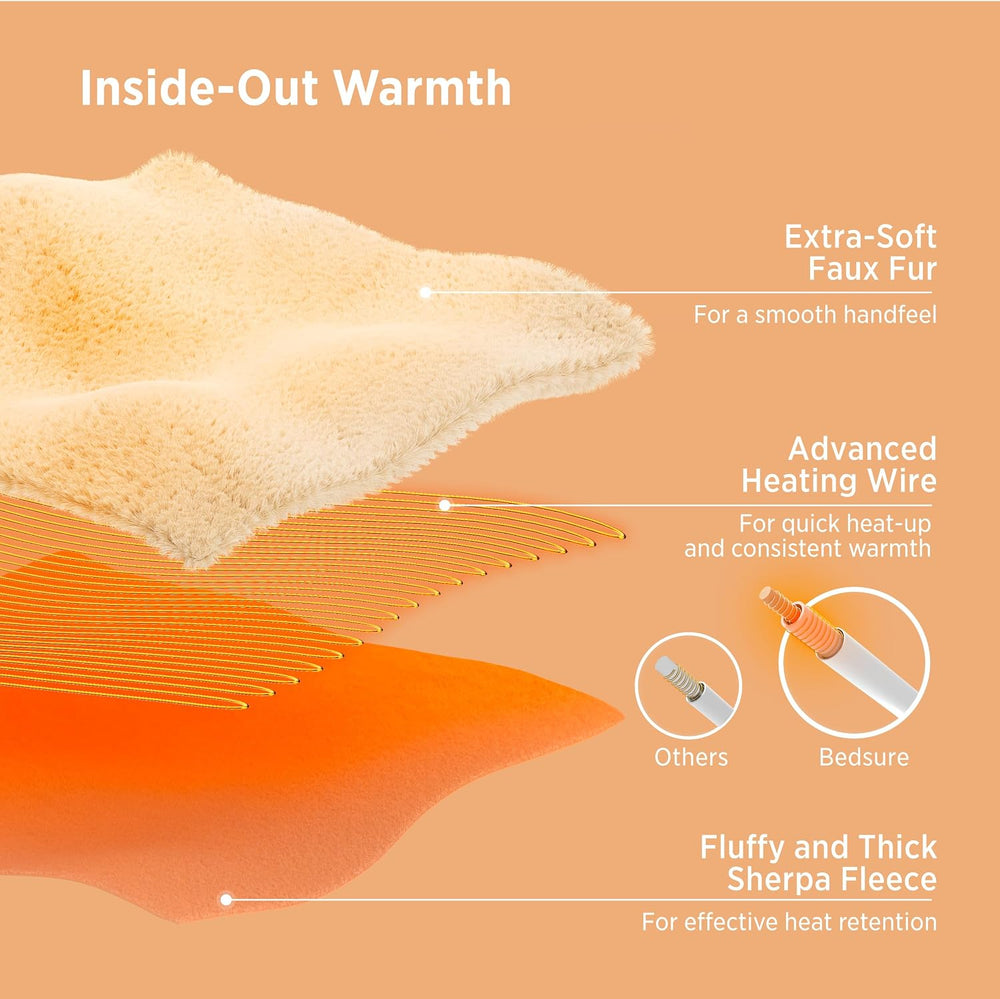 Bedsure Faux Fur Heated Blanket Throw, Tie-Dye Cozy Electric Blanket, Brown