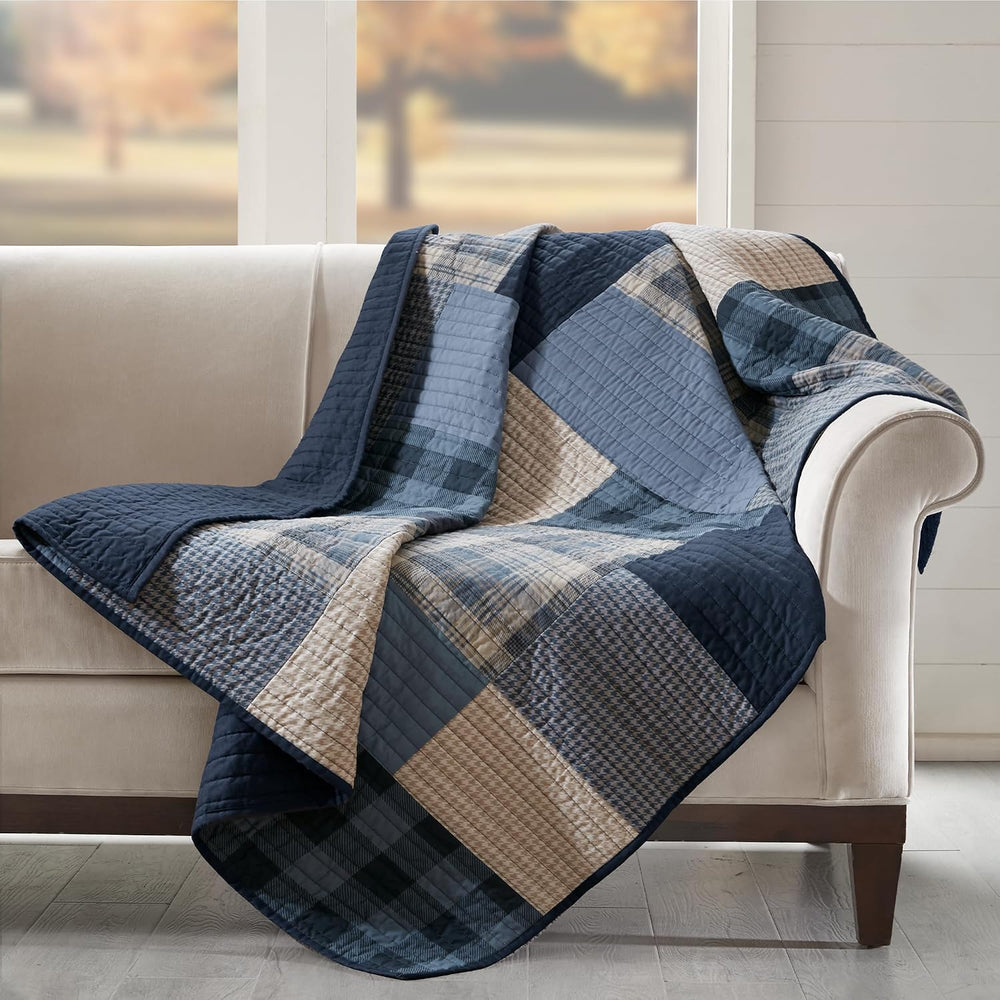 Woolrich Reversible 100% Cotton Throw Cabin Lifestyle Plaid Design - All Seas...
