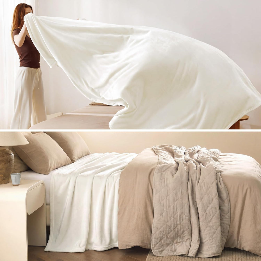 Bedsure Fleece Blankets King Size Cream - Bed Blanket Soft Lightweight Plush ...