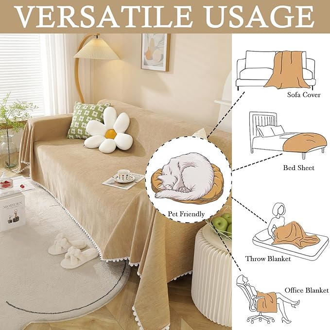 HANDONTIME Khaki Couch Covers for Sectional Sofa L Shape Cute Loveseat Covers - Image 5