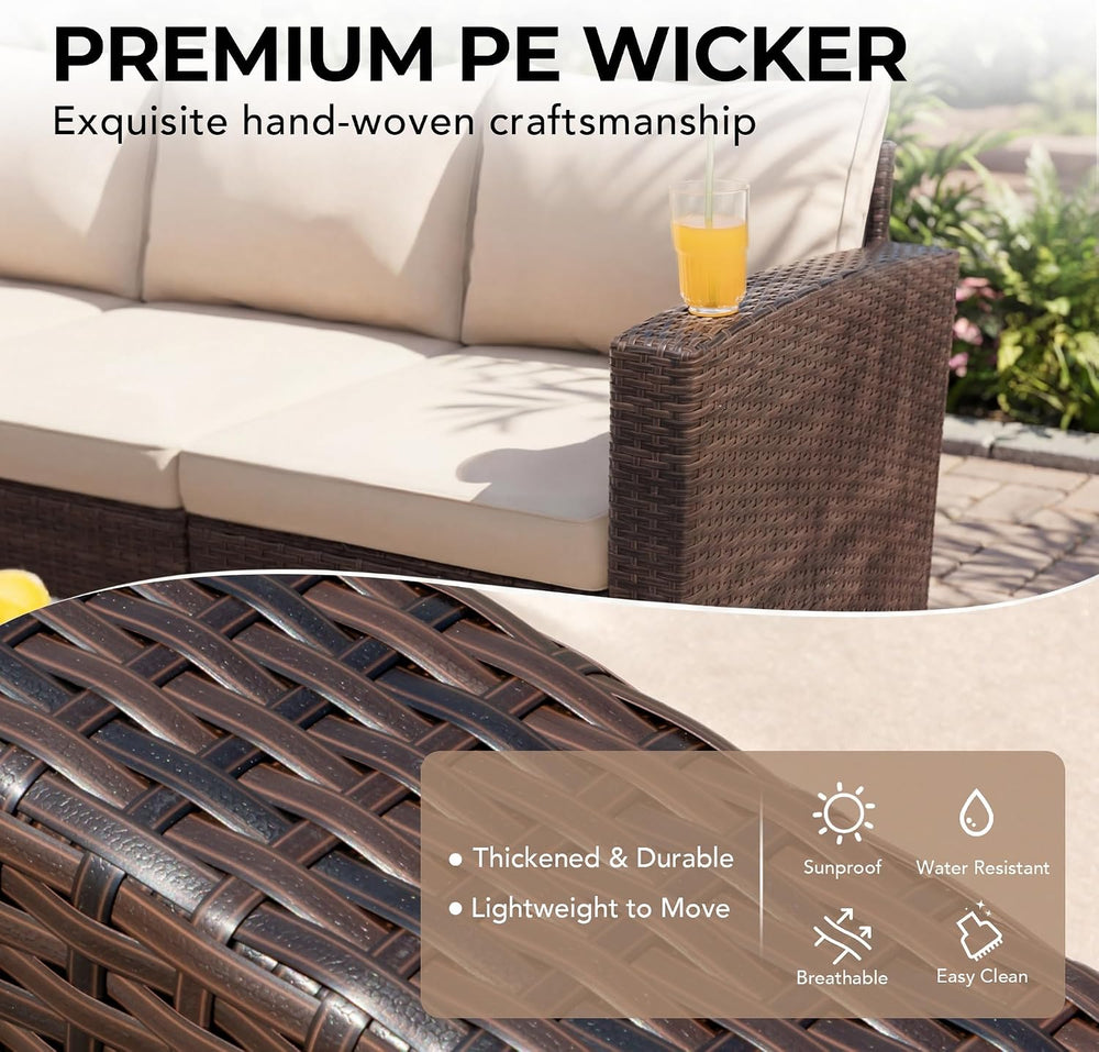 Devoko Patio Sofa,Wicker Outdoor Couch 3 Seater with Anti-Slip Cushions &...