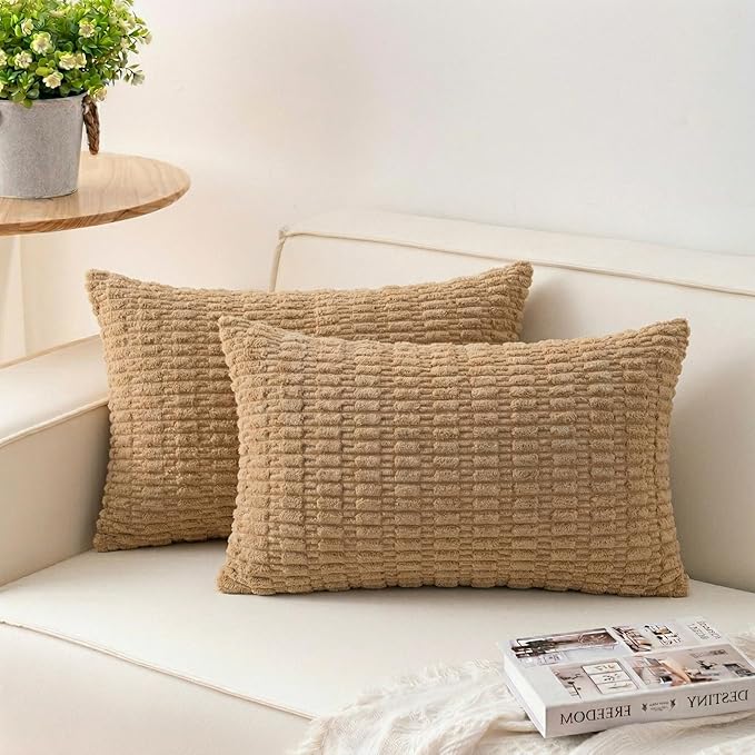 Pack of 2 Corduroy Decorative Throw Pillow Covers 12x24 Inch Soft Striped by Unknown
