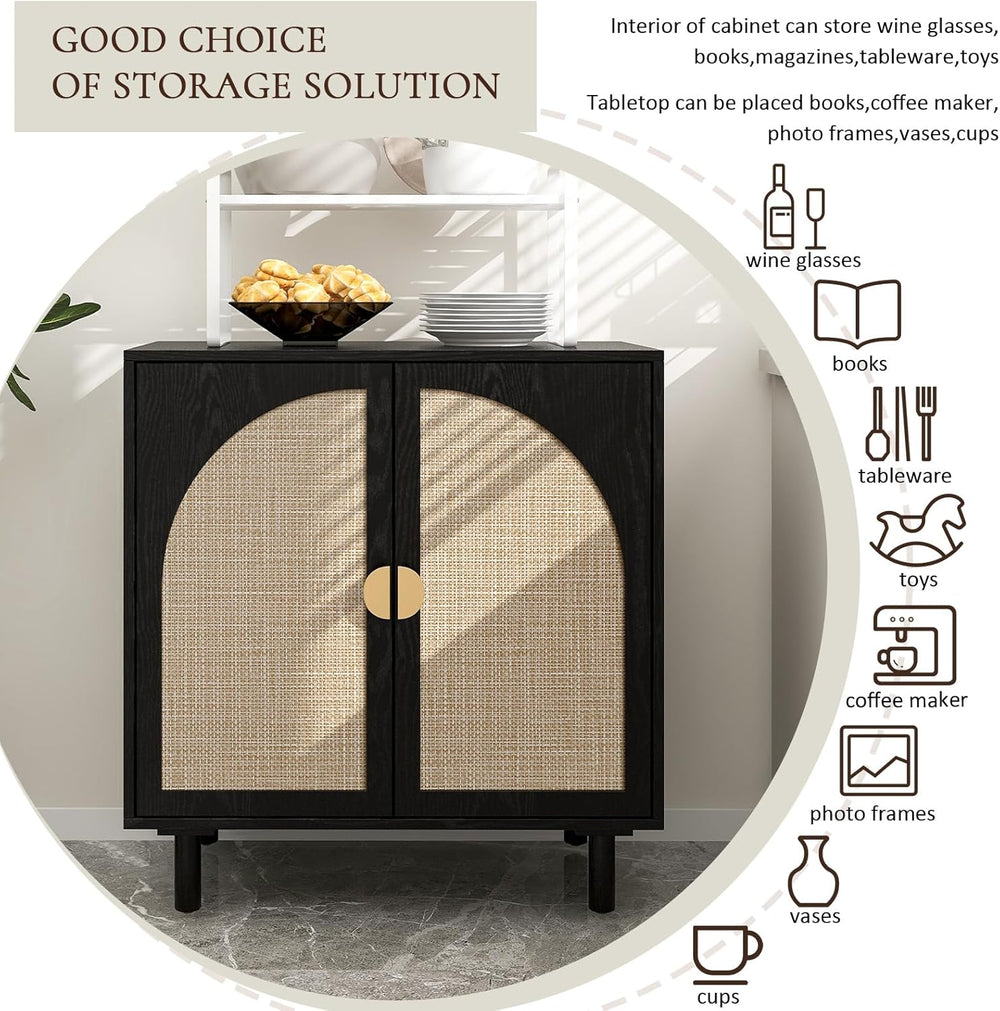 2 Doors Rattan Sideboard Cabinet– 31.5”L for Entryway/Living Room/Dining Cons...