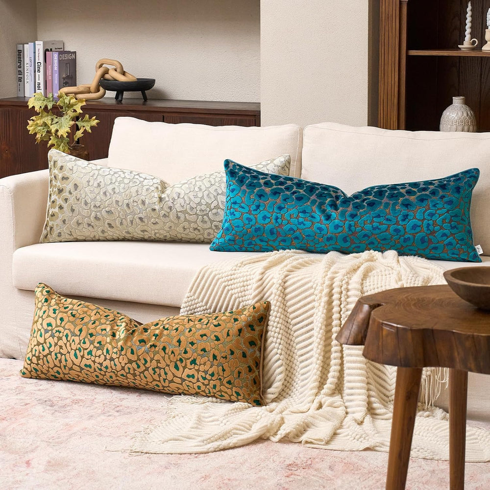 Alerfa Green Brown Floral Throw Pillow Cover 14 x 36 Inch Cut Velvet Rectange...
