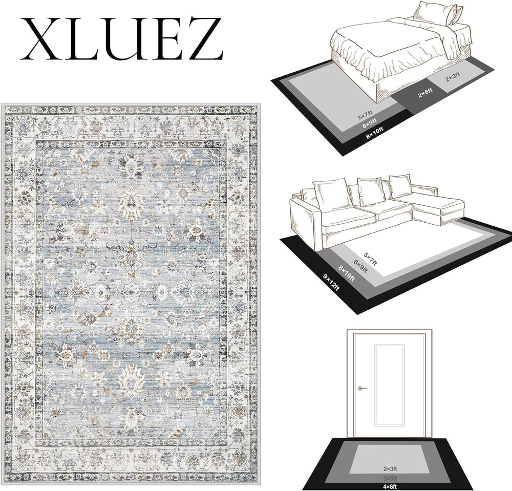 XLUEZ Area Rug 9x12 Living Room Rug, Machine Washable Vintage Distressed Boho...