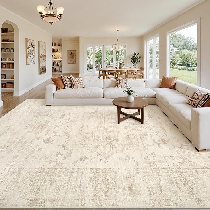 Area Rugs 9x12 Living Room: Vintage Boho Neutral Washable Rug Indoor Soft Large - Image 8