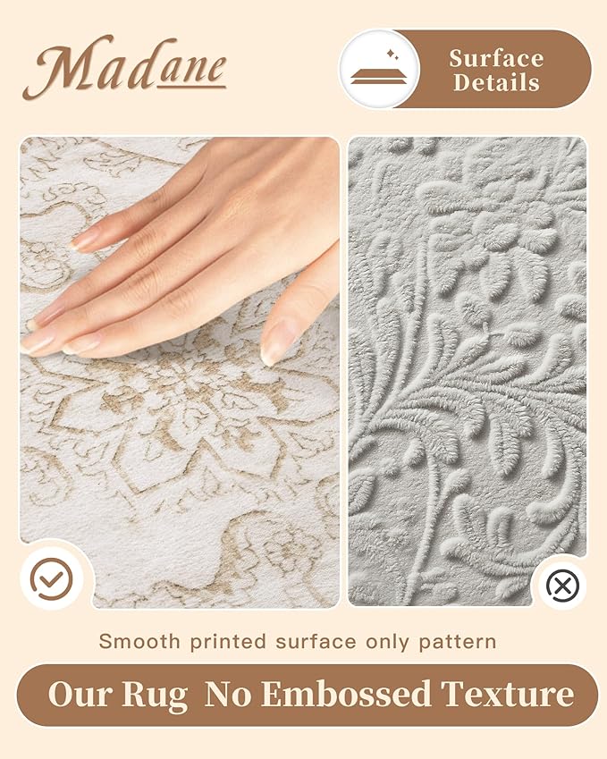 Madane Washable 6x9 Area Rugs for Living Room, Vintage Natural Rug - Image 4