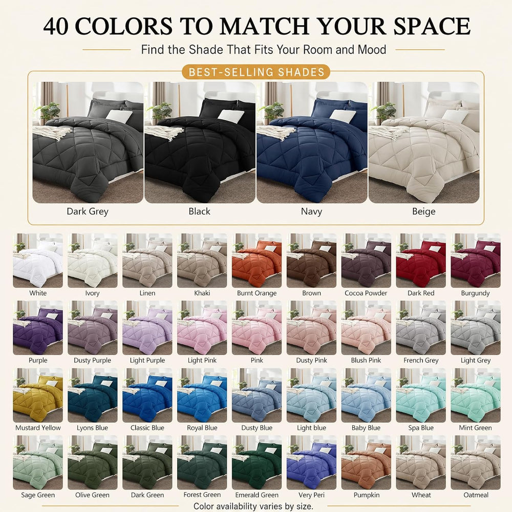 CozyLux Queen Comforter Set 88"x88" Dark Grey - 7 Piece Bed in a Bag