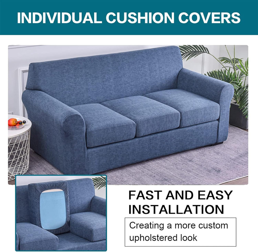 KRFOONN 4 Piece Stretch Sofa Couch Covers for 3 Cushion Couches, Large, A1