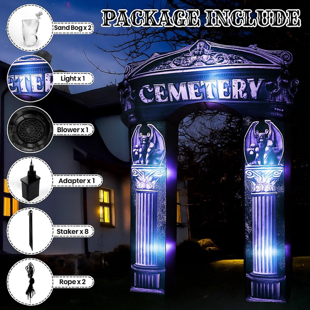 Leyndo 8 ft Halloween Inflatable Arch Decoration, Classical Cemetery
