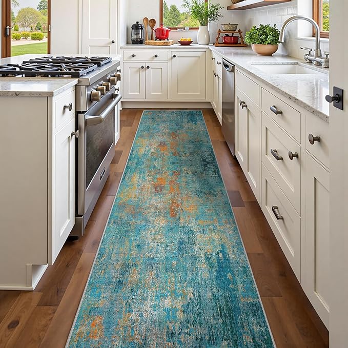 Washable Area Rugs 2'x8' Non-Slip Modern Abstract Soft by RELEANY
