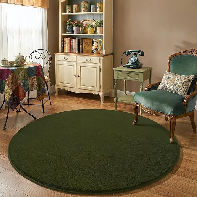 Amearea Olive Green Round Area Rugs 4ft Washable Circle Rugs - Image 6