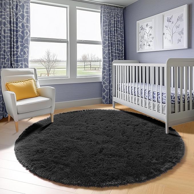 ONASAR Black Round Area Rug 4ft, Soft Bedroom Circle Rugs Floor Mats - Image 7