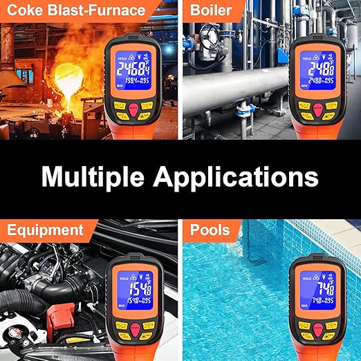 -58°F to 2732°F Digital Infrared Thermometer Gun, 50:1 Distance Ratio Laser