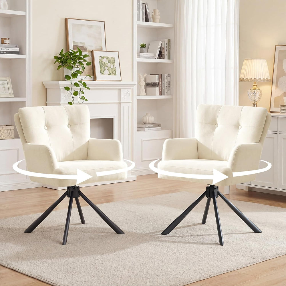 Upholstered Fabric Swivel Dining Chair with arms Set of 2, Accent Chair with ...