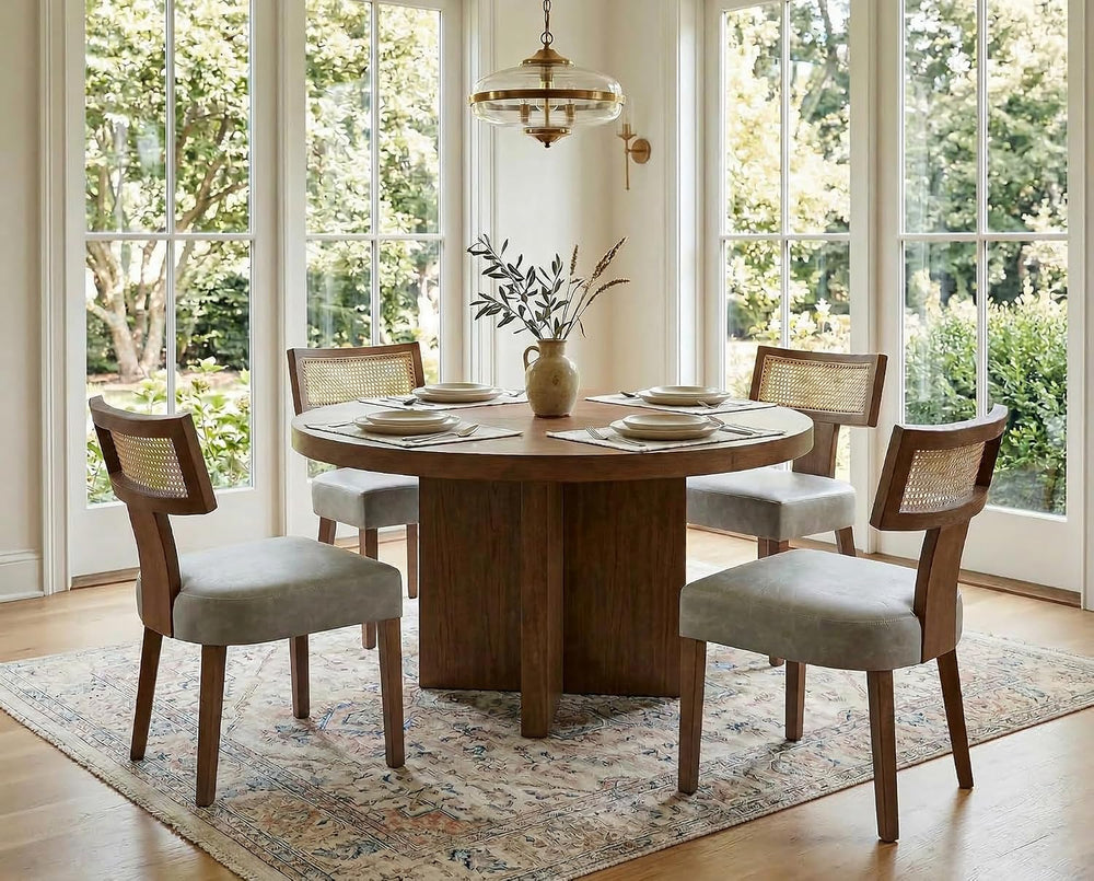 Modern Dining Chairs, Set of 4 - Rattan Back, Pu Leather Upholstered, Kitchen...