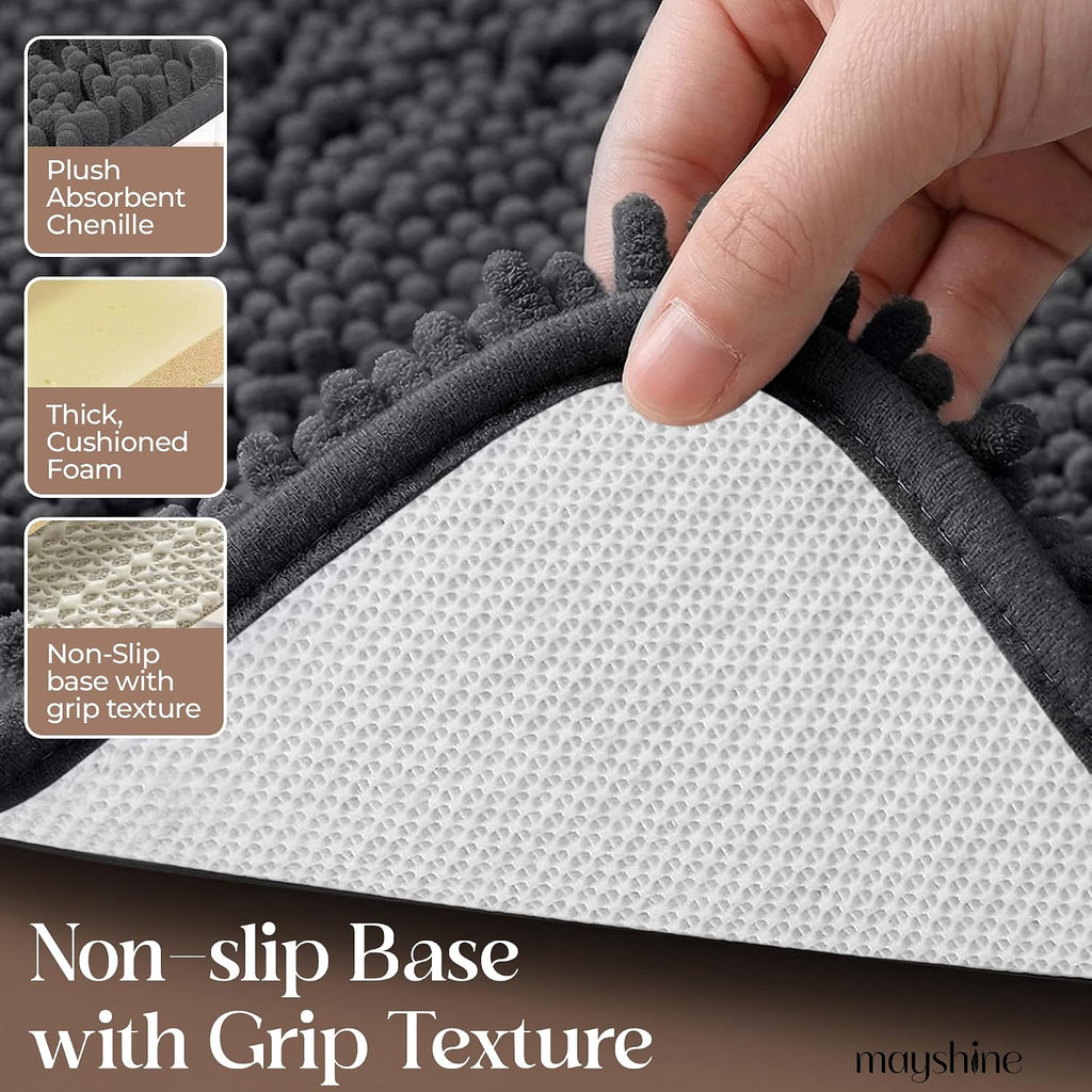 Extra Large Round Area Rug Set for Bathroom 48"x48" Soft Plush Chenille Bath Mat, Water Absorbent Non-Slip Bathroom Rug | Washable Shag Carpet, Bedroom, or Home Décor | Charcoal Gray