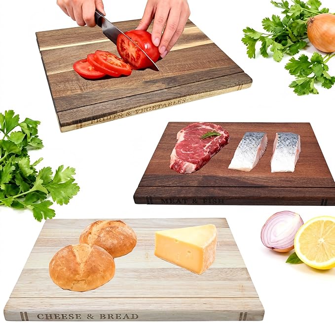 Acacia Wood Cutting Board Book Set, 3-Piece Decorative Chopping Boards