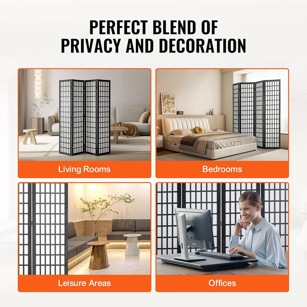 VEVOR Room Divider, 4 Panel Japanese Room Divider, Folding Privacy Screen