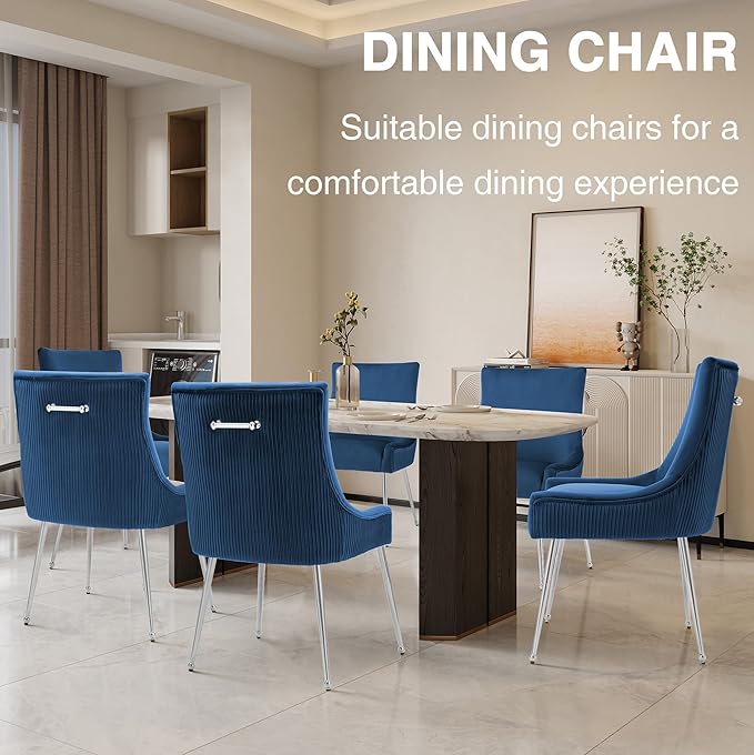 Velvet Dining Chairs Set of 4 with Silver Metal Legs, Modern Upholstered Kitc...