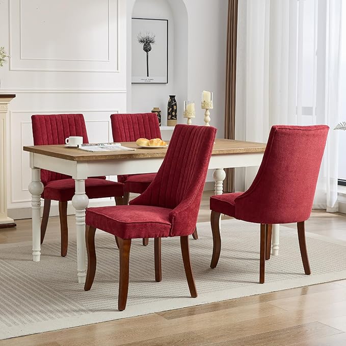 Burgundy Mid Century Dining Chairs Set of 2, Modern Kitchen & Dining Room...