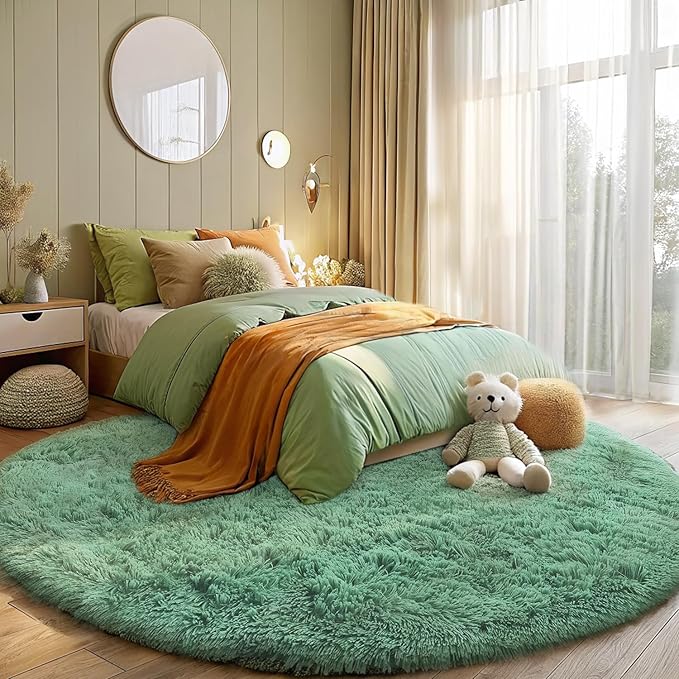 OLANLY Mint Green Round Rugs for Bedroom - Image 2