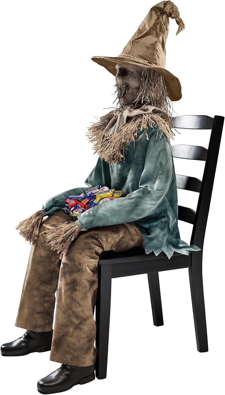 Spirit Halloween 4 Ft 6 In Scary Sitting Scarecrow Animatronic, Multicolor