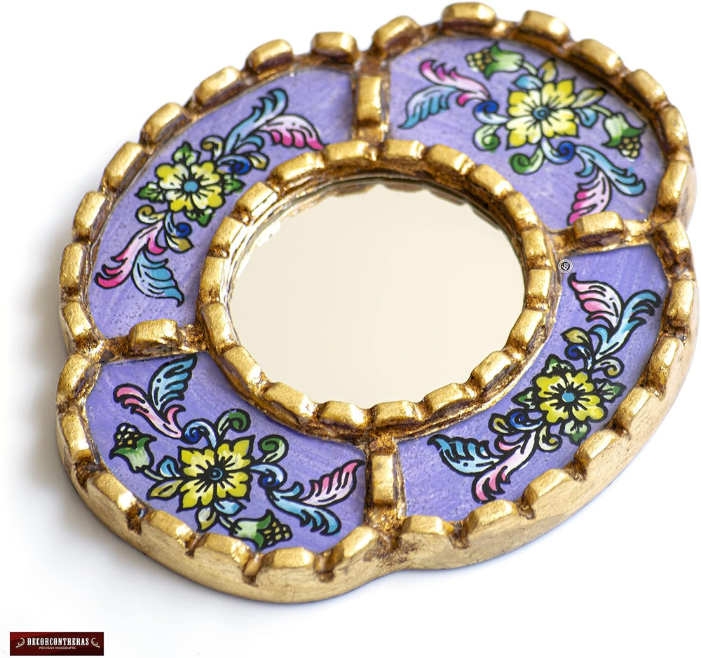 Peruvian Small Oval Mirror 6in, Lavender Hand-Painted Glass