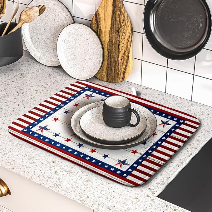 Giwawa Patriotic Stars Dish Drying Mat 4th of July America Star Wreath Dish - Image 5