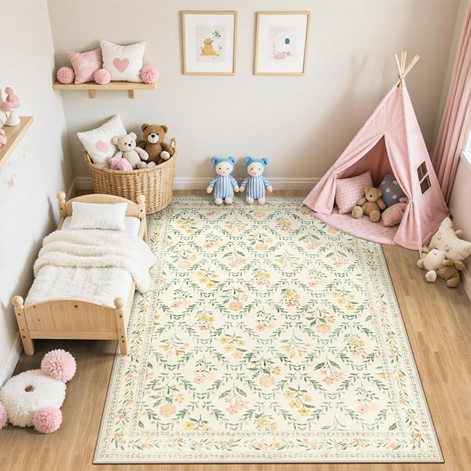 6x9 Area Rugs for Living Room: Floral Washable Rug Vintage Large Soft Boho - Image 5