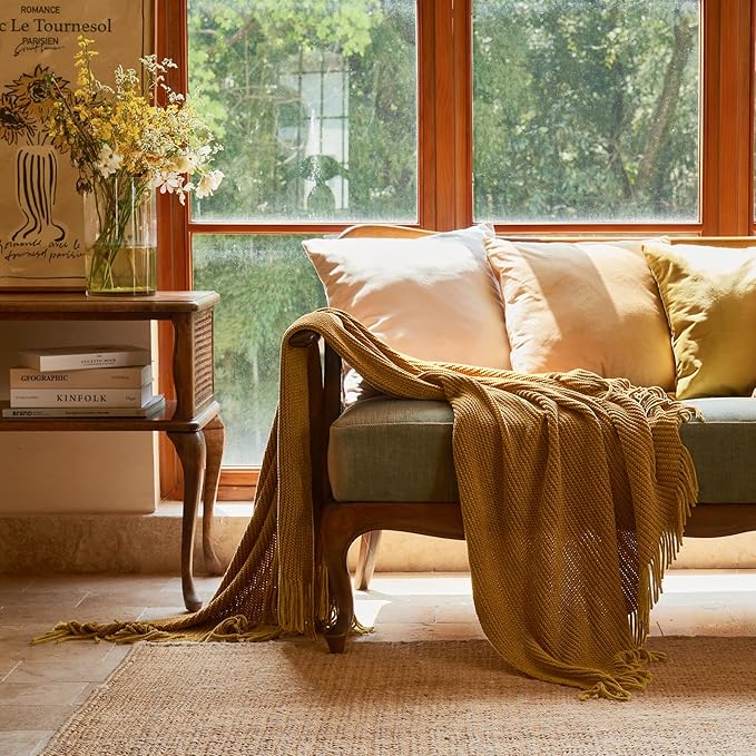 lifein Throw Blanket for Couch, Soft Boho Decor Bed Throw, Cozy Brown Knitted - Image 2