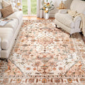 SERISSA Boho Area Rug 5x7 Peach Cream, Washable Large Rugs by SERISSAHomeDecorCollection