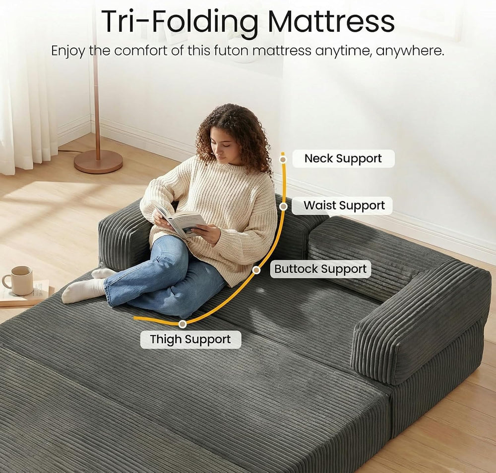 Erament Futon Sofa Bed, Convertible Tri-Folding Mattress Foldable with Remova...