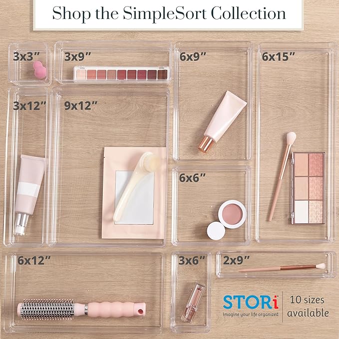 STORi SimpleSort 3-Piece Stackable Clear Drawer Organizer Set | 9" x 6" x 2" - Image 8